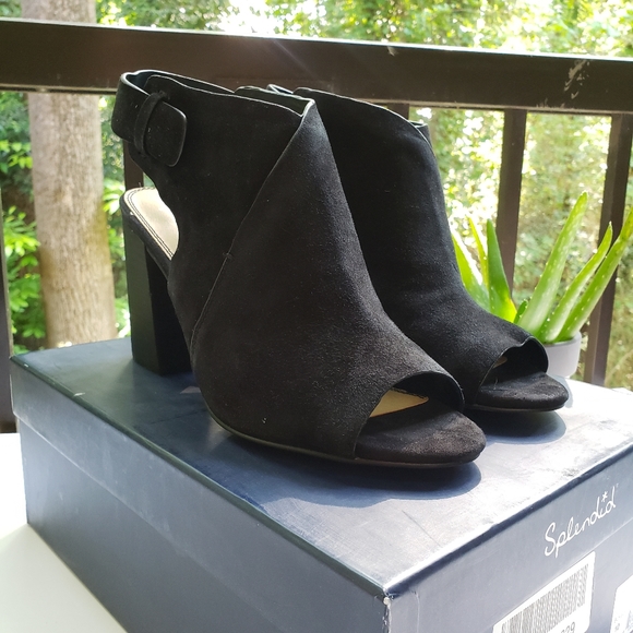SPLENDID Nikolai Suede Leather Open Toe Booties in Black Size 10 - Picture 3 of 9